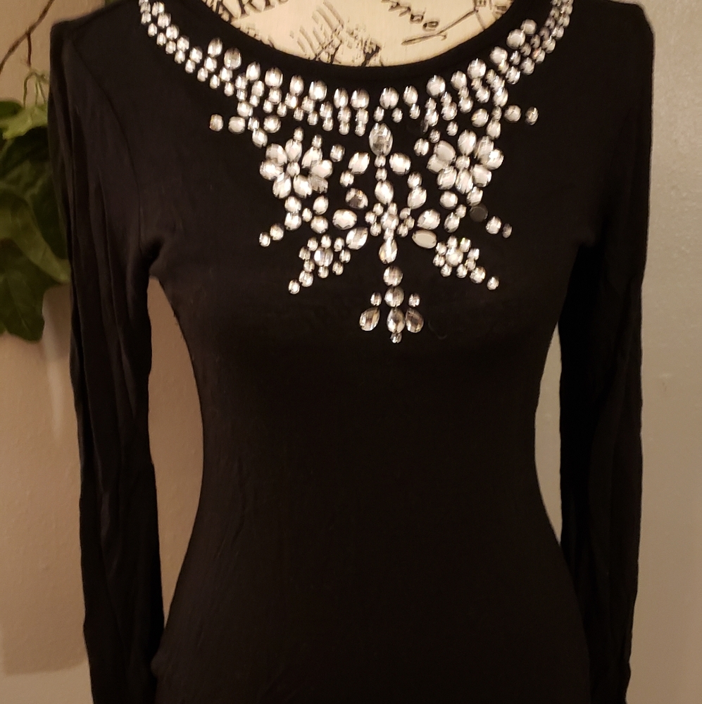 Jeweled Black Long Sleeve Tee